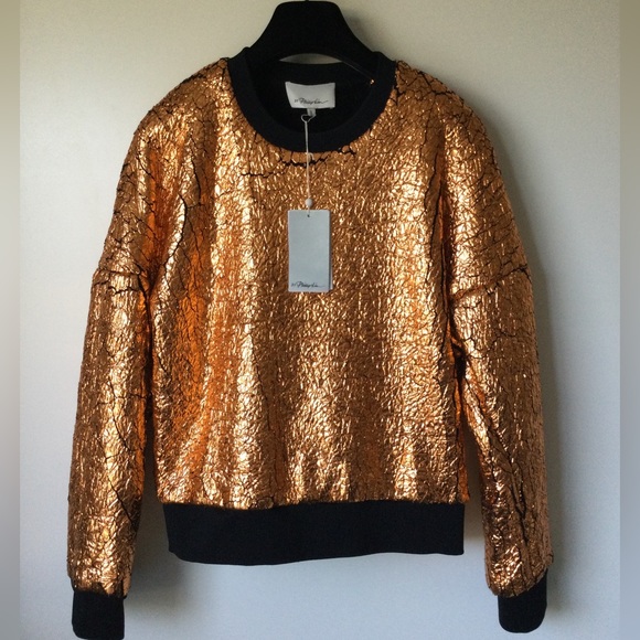 NWT 3.1 Phillip Lim Metallic Futuristic Sweatshirt Cropped Gold Sweater S $395 - Picture 9 of 16